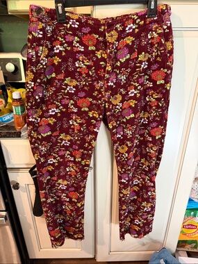 Urban Outfitters Burgundy Floral Corduroy Trousers
